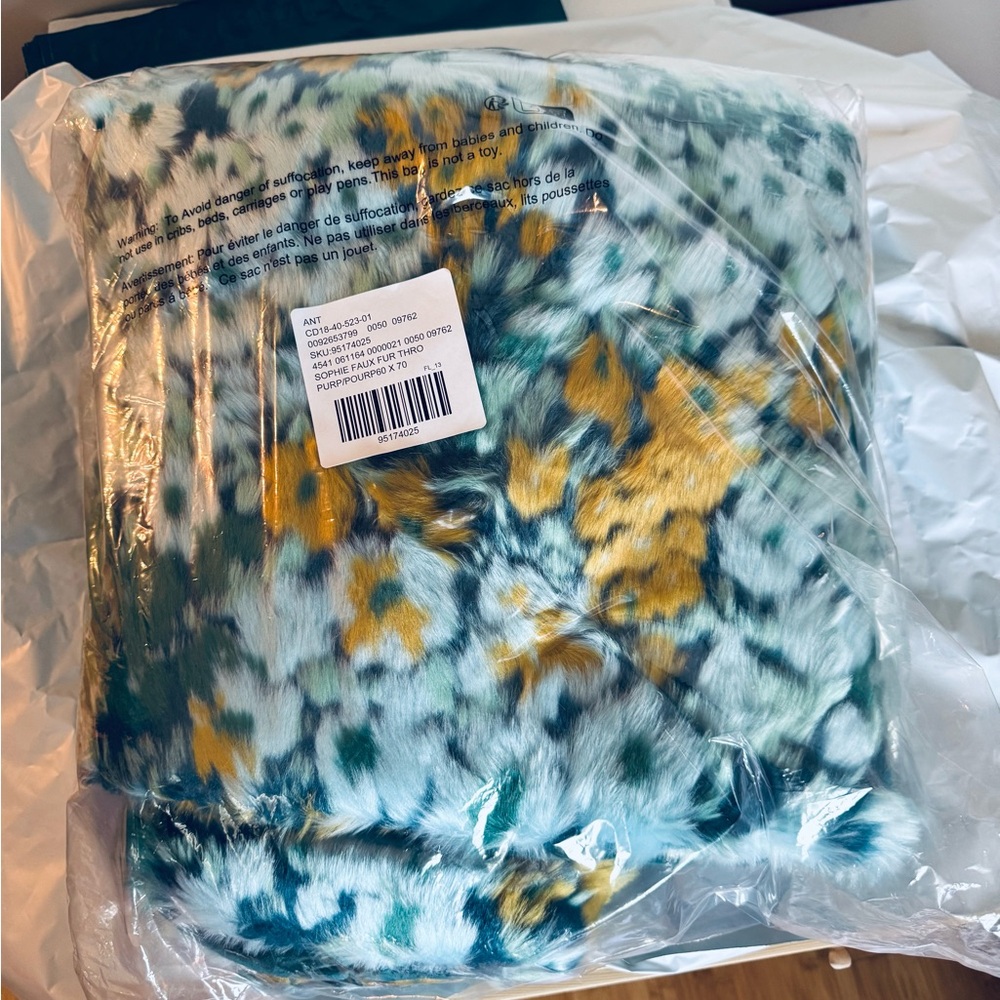 Anthropologie Floral Faux Fur Throw - Picture 6 of 7